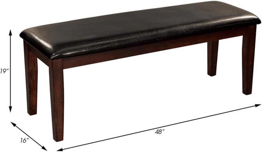 Homelegance 48 Inch Upholstered Dining Bench, Dark Brown Faux Leather Padded Seat Accent Bench with Wood Frame, Easy Assembly, for Dining Room/Kitchen/Entryway/Bedroom, Cherry