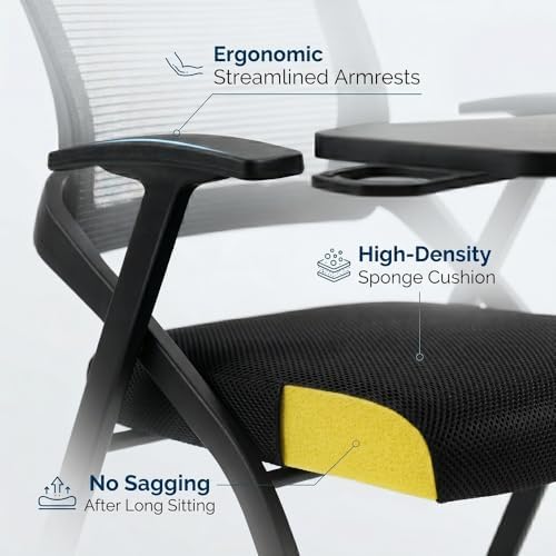 24 Pack Folding Training Chair with Tablet Arm & Cup Holder, Commercial Grade Conference & Meeting Room Chairs with Writing Board, Space Saving Foldable Classroom Chairs for Seminar, School, Church