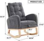 Rocking Chair Nursery with Footrest, High Back Rubber Wood Rocker for Adult Living Space, Gliding Armchair with Side Storage Pocket, Grey
