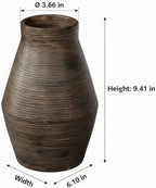 Brown Ceramic Vase - 10 Inch Rustic Farmhouse Vases Home Decor, Decorative Pottery Flower Vase for Living Room, Table Centerpiece, Shelf Kitchen Mantel Decor