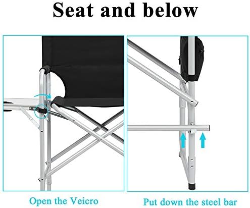 Outvita 26" Tall Directors Chair Height Seat Folding with Side Table Storage Bag, Support for 300Lbs Portable Makeup Artist Chair with Bar Height(Black)