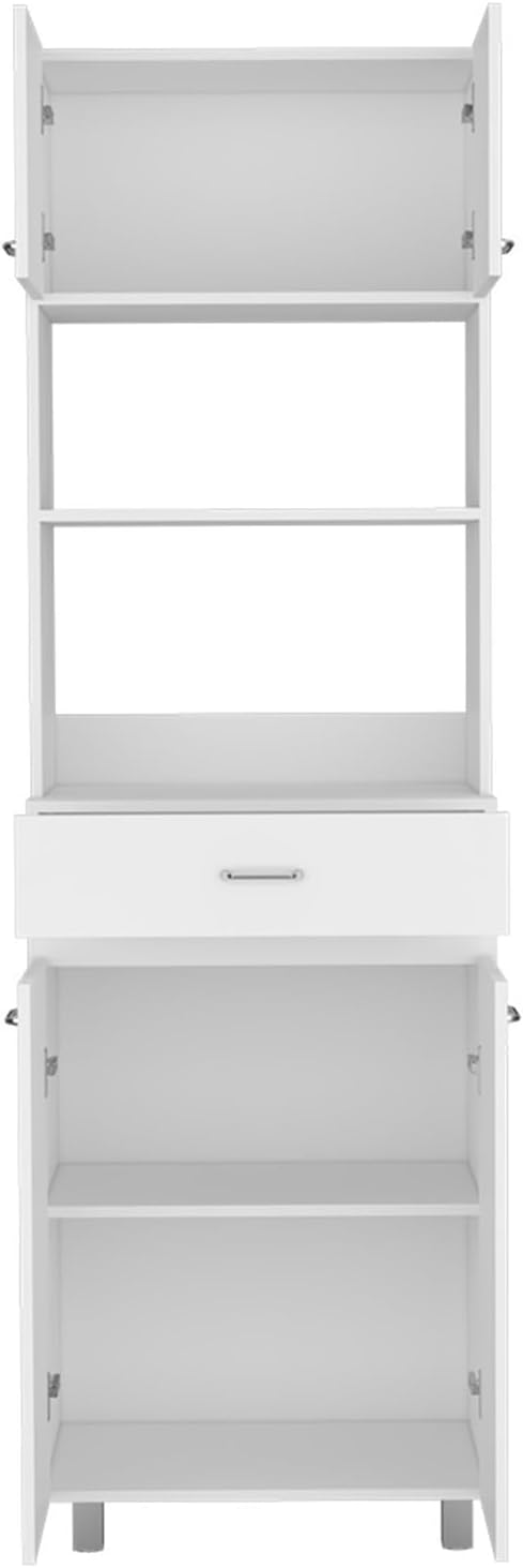 Microwave Double Door Cabinet, One Drawer, One Shelf for Microwave, White,for Kitchen