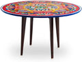 Luxury Round Accent Table Colorful Artistic Side Table Decorative Painted Coffee Table Modern Bohemian End Table for Living Room Bedroom Lounge Balcony