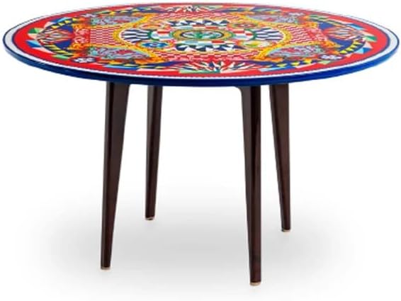 Luxury Round Accent Table Colorful Artistic Side Table Decorative Painted Coffee Table Modern Bohemian End Table for Living Room Bedroom Lounge Balcony