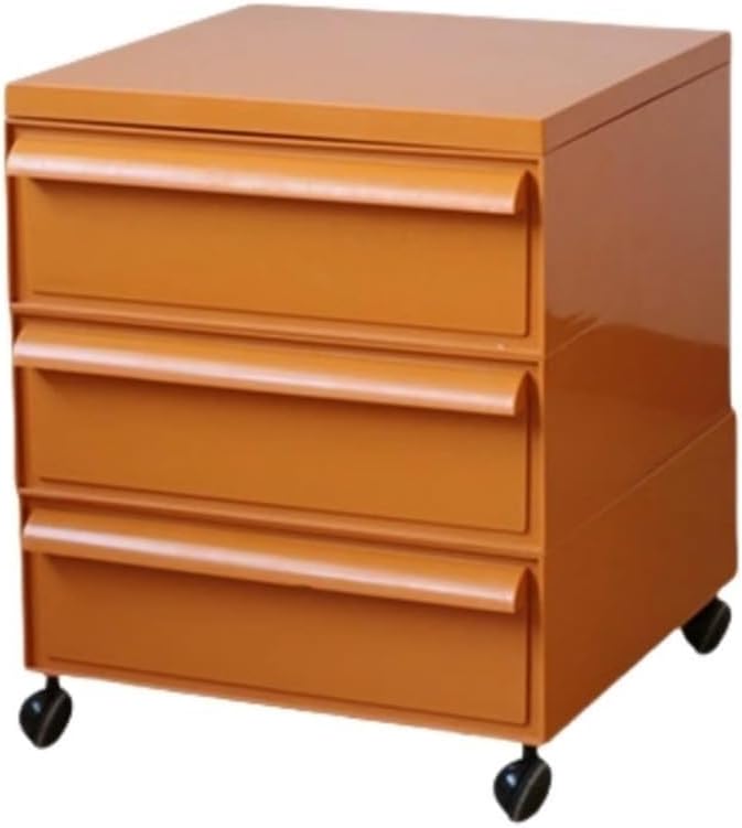 Plastic Movable Storage Cabinet with Drawers 360° Wheel File Cabinet Side Cabinet for Living Room Resting Room Balcony Home Furnishing(Orange,3 Tier)