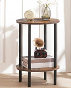 CHOEZON Round Side Table and Farmhouse End Table with Charging Station Bundle, 2-Tier Large Side Table, Square End Table, Skinny Sides Table for Living Room, Bedroom TBZ01BF-MBZ15UHT
