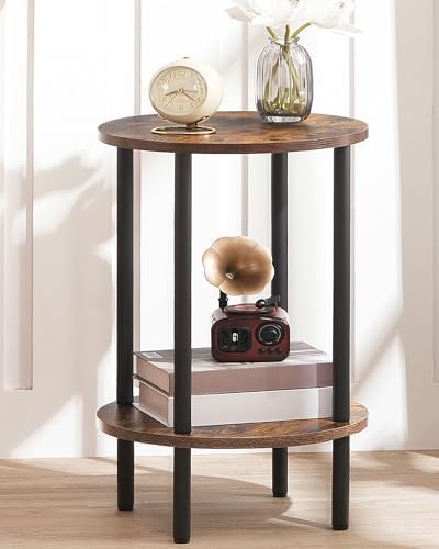 CHOEZON Round Side Table and Farmhouse End Table with Charging Station Bundle, 2-Tier Large Side Table, Square End Table, Skinny Sides Table for Living Room, Bedroom TBZ01BF-MBZ15UHT