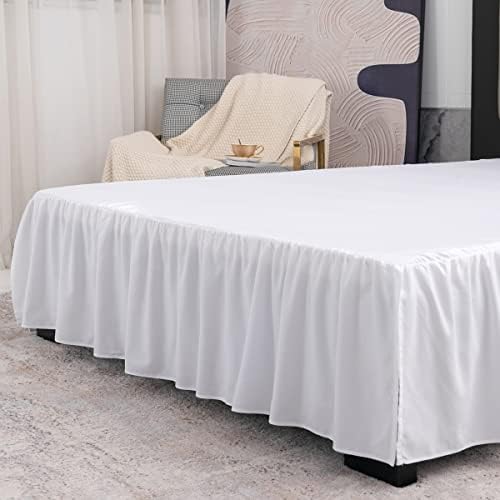 TSUTOMI Bed Skirt Queen Size Ruffled Bed Skirt with Split Corners, 14 Inch Drop Dust Ruffle Bed Skirts with Platform, Gathered Style, 100% Microfiber, White