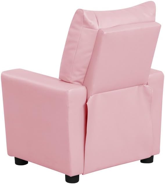 Lilola Home Perline 23" W Pink PU Leather Kids Recliner Chair – Faux Leather Toddler Armchair with Cup Holder and Soft Padded Back for Bedroom or Playroom