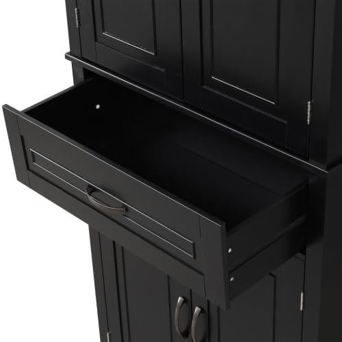Bathroom Storage Cabinet with Doors and Drawer, Multiple Storage Space, Adjustable Shelf, White (Black)
