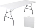 6 Feet Folding Table,Portable Plastic Foldable Table with Steel Legs&Carrying Handle for Party,Dining,Indoor/Outdoor Picnic, Camping,Weddings,Garden Dining(White-70" *28")