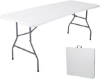 6 Feet Folding Table,Portable Plastic Foldable Table with Steel Legs&Carrying Handle for Party,Dining,Indoor/Outdoor Picnic, Camping,Weddings,Garden Dining(White-70" *28")