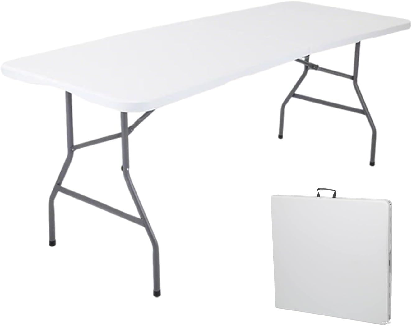 6 Feet Folding Table,Portable Plastic Foldable Table with Steel Legs&Carrying Handle for Party,Dining,Indoor/Outdoor Picnic, Camping,Weddings,Garden Dining(White-70" *28")