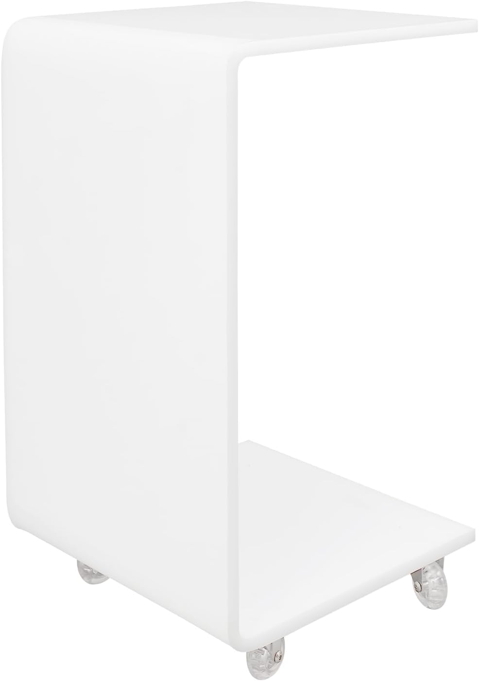Modern Acrylic Side Table with Wheels, 14.1x13.4x21.6in Movable C-Shaped End Table for Living Room, Bedroom, Sofa, Bedside, Couch (Milky White)