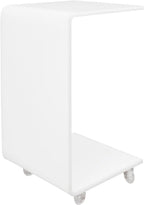 Modern Acrylic Side Table with Wheels, 14.1x13.4x21.6in Movable C-Shaped End Table for Living Room, Bedroom, Sofa, Bedside, Couch (Milky White)