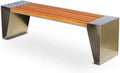 Outdoor Bench, Stainless Steel + Solid Wood Leisure Seat Scenic Commercial Wooden Stool Park Rest Garden Benches for Outdoors