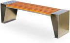 Outdoor Bench, Stainless Steel + Solid Wood Leisure Seat Scenic Commercial Wooden Stool Park Rest Garden Benches for Outdoors
