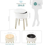 BRIAN & DANY Vanity Stool, Faux Fur Vanity Stool Chair with Storage, Round Makeup Chair Soft Padded Seat with Legs for Bedroom (White)