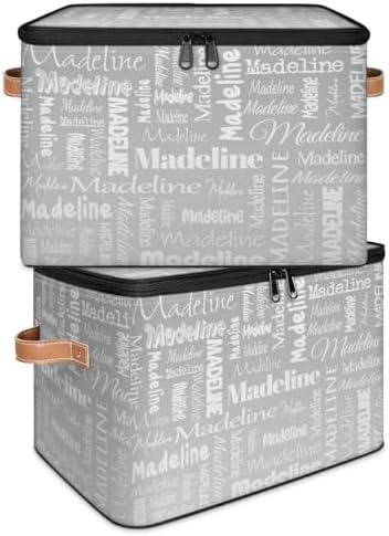 Custom Storage Basket with Name, Personalized Keepsake Box with Zipper Lid, Foldable Fabric Memory Bin Large capacity with Handle Grey