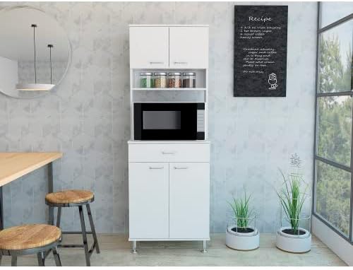 Della 60 Kitchen Pantry with Countertop, Closed & Open Storage -White