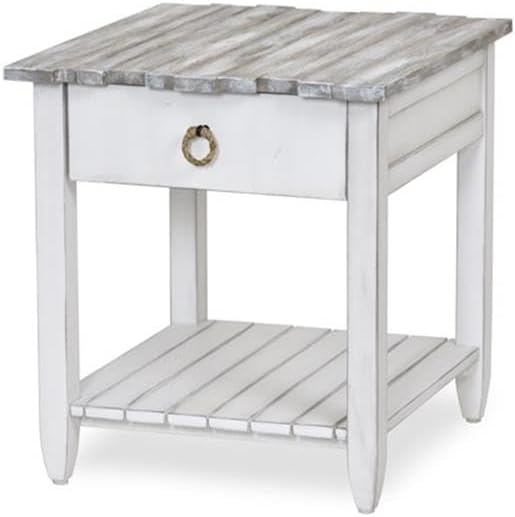 Pemberly Row Contemporary Wood End Table with Drawer, White/Gray Finish, 24" H x 22" W x 24" D, Solid Mindi and White Cedar Wood, Coastal Style, Textured Design, Ball Bearing Glides, Living Room Side