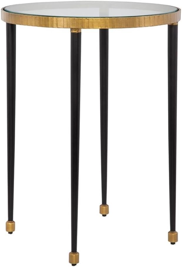 BOWERY HILL Contemporary Iron Side Table, 22" H x 17" W x 17" D, Gold/Black Finish, Clear Glass Top, Accent Table for Living Room or Home Decor