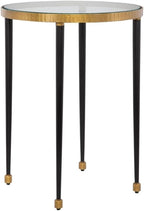BOWERY HILL Contemporary Iron Side Table, 22" H x 17" W x 17" D, Gold/Black Finish, Clear Glass Top, Accent Table for Living Room or Home Decor