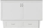 Atlin Designs Modern Queen Murphy Bed Chest, Solid Wood Construction, White Finish with Storage Drawer, Memory Foam Mattress, USB Charging Ports, Space-Saving Bedroom Furniture