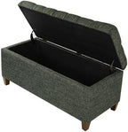 Homepop Home Decor Tufted Ainsley Button Storage Ottoman Bench with Hinged Lid Ottoman Bench with Storage for Living Room & Bedroom, Green Clover Fabric