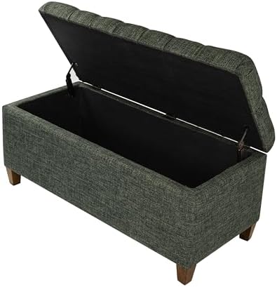 Homepop Home Decor Tufted Ainsley Button Storage Ottoman Bench with Hinged Lid Ottoman Bench with Storage for Living Room & Bedroom, Green Clover Fabric