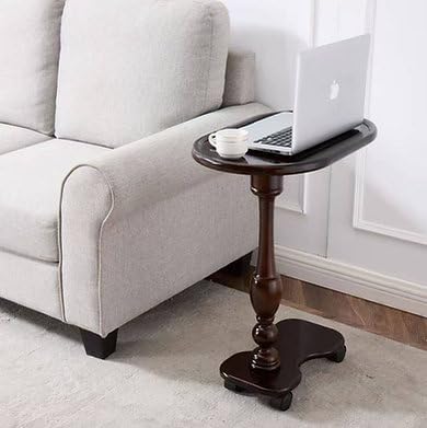 Solid Wood Rolling Side Table, Mobile Sofa End Table with Wheels for Sofa, Bed and Laptop Use