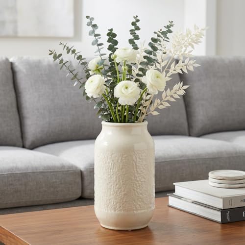 White Ceramic Vase for Flowers, 9 Inch Modern Decorative Vase for Home Decor, Centerpieces, Table, Living Room, Bathroom, Kitchen, Jarrones Decorativos para Sala