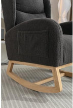 Dark Gray Teddy Rocking Chair for Nursery, Upholstered Glider Rocker with High Backrest, Comfy Accent Armchair with Wooden Legs for Living Room Bedroom