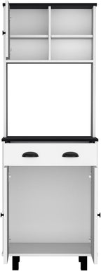 Depot E-Shop Waco 67" H Kitchen Pantry with Two Cabinets, Two Open Shelves, and One Drawer, White/Black