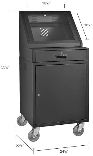 Global Industrial Mobile LCD Console Computer Cabinet for 21" Diagonal Monitors, Steel Construction, 24-1/2"W x 22-1/2"D x 55-1/2"H, Black Powder Coat Finish