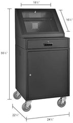 Global Industrial Mobile LCD Console Computer Cabinet for 21" Diagonal Monitors, Steel Construction, 24-1/2"W x 22-1/2"D x 55-1/2"H, Black Powder Coat Finish