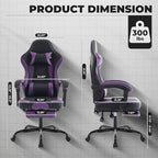 Gaming Desk Chair for Adults, Ergonomic Gaming Chair with Footrest & Headrest and Lumbar Support, Leather Material Height Adjustable Computer Video Game Chairs (Purple+Black)