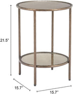 Pemberly Row Modern Metal Side Table, 21.5 in Tall, Mirror Glass Top, Bronze Finish, Round Design, Steel Frame with Rubber Feet, No Assembly Required, Compact End Table for Living Room or Bedroom