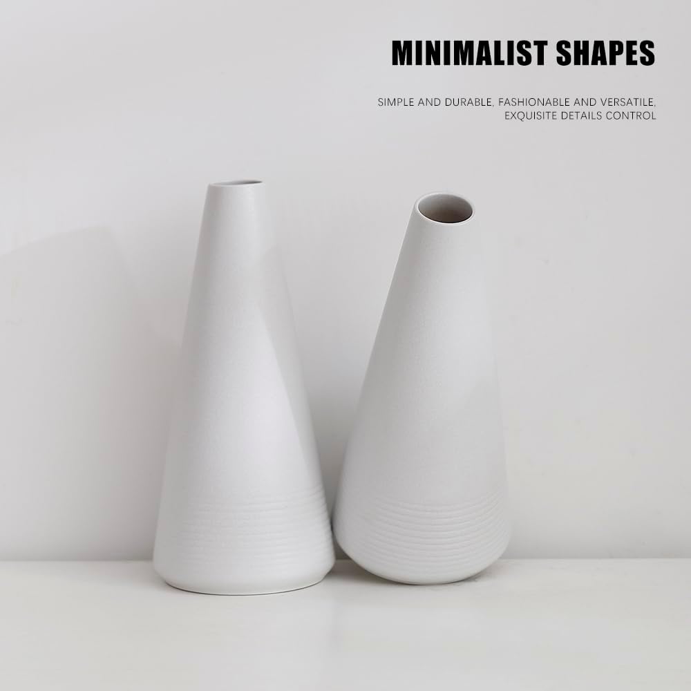 2-Piece White Matte Ceramic vase Set, Farmhouse Decoration, Decorative vase, Suitable for Kitchen, Bedroom, Office, Living Room, Bathroom, and Shelf Center Dining Table Decoration