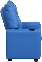 Kids Recliner with Cup Holder, PU Leather Toddler Recliner for Kids Age 1-4 w/Backrest & Footrest, Children’s Lounge Chair for Boys & Girls, Small Recliner for Bedroom Playroom Living Room (Blue)