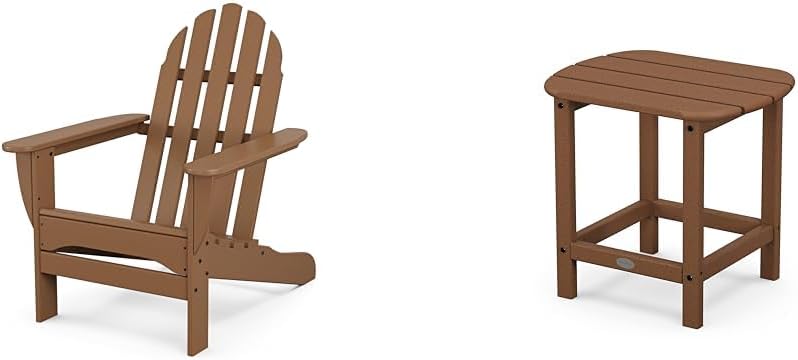 Polywood Adirondack Chair & 18" Side Table Bundle, Teak Finish Recycled Plastic Lumber