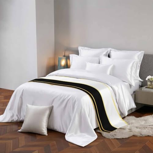 Modern Black Gold Bed Runners for Queen Size Beds, Decorative Bed Throws for Foot of Beds, Luxury Bedding Protector Slipcover Minimalist Geometric Yellow Striped Hotel Bedrunners & Scarves, 94"x20"