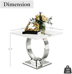 Asday 23.6" White and Silver End Table, Modern Side Table with Glossy Wooden Top and Stainless Steel U-Shaped Base, Accent Table for Living Room, Bedroom, Lounge