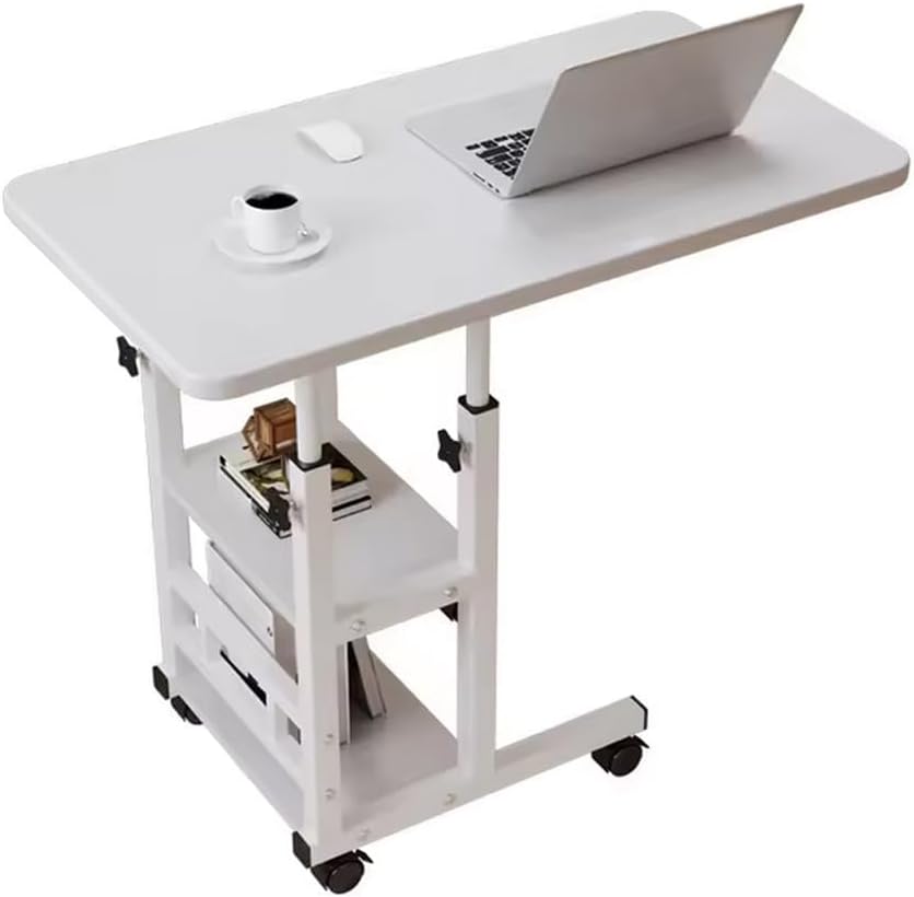 Height Adjustable c Table with Wheels, Small Overbed Tables, End Table with Storage Shelves, Sofa Desk Hospital Laptop Stand Drawing Desk Mobile Couch Snack Side Desks with Tiltable Drawing Board