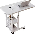 Height Adjustable c Table with Wheels, Small Overbed Tables, End Table with Storage Shelves, Sofa Desk Hospital Laptop Stand Drawing Desk Mobile Couch Snack Side Desks with Tiltable Drawing Board