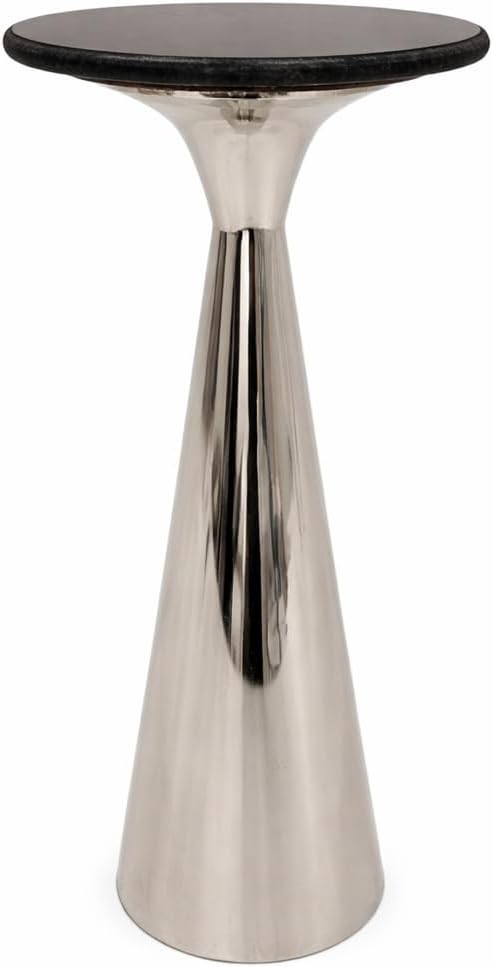 Silver Side Table with Black Marble Top | Decorative Modern End Table | Metal Base | Accent Table for Living Room | 12x12x25.5