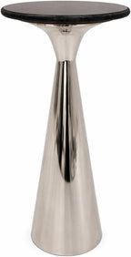 Silver Side Table with Black Marble Top | Decorative Modern End Table | Metal Base | Accent Table for Living Room | 12x12x25.5