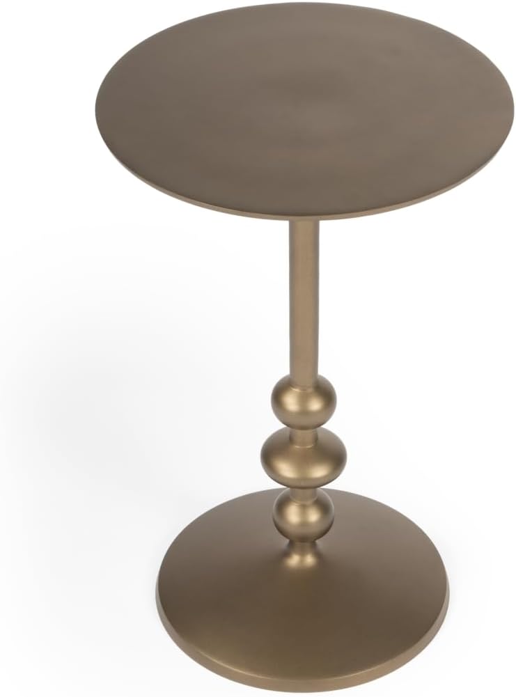 HomeRoots 634873 19 in. Bronze Aluminum Round Drink Size Pedestal End Table