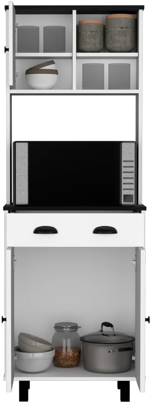 23.6" D*13.7" W*66.5" H Freestanding Kitchen Pantry with Dawer, 2 Shelves, Top Single Door & Lower Double Door, Rectangular Storage Cabinet, Modern, for Living Room, Dining Room, White