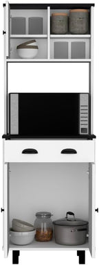 23.6" D*13.7" W*66.5" H Freestanding Kitchen Pantry with Dawer, 2 Shelves, Top Single Door & Lower Double Door, Rectangular Storage Cabinet, Modern, for Living Room, Dining Room, White